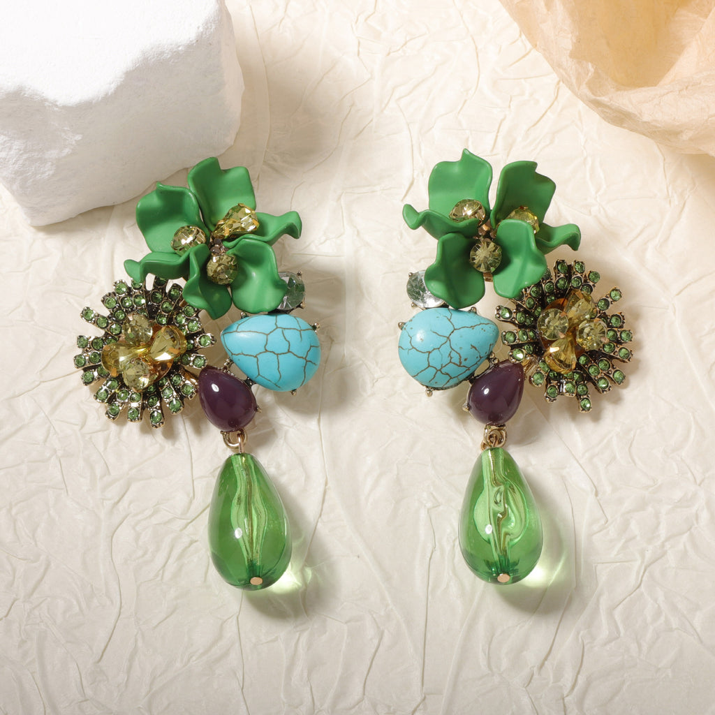 Flower Bloom Statement Drop Earrings