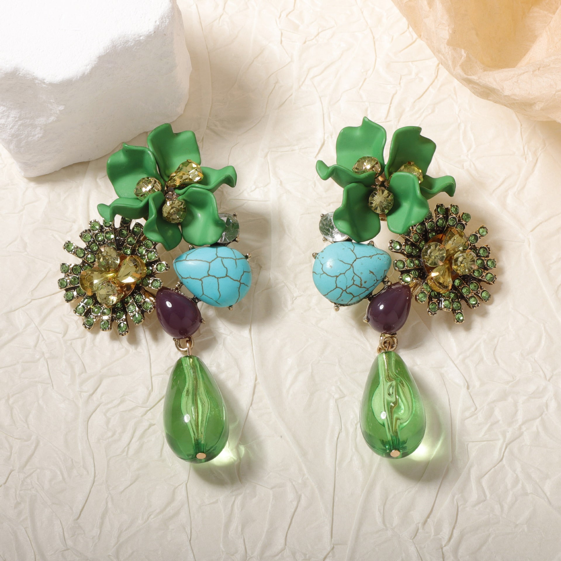 Flower Bloom Statement Drop Earrings