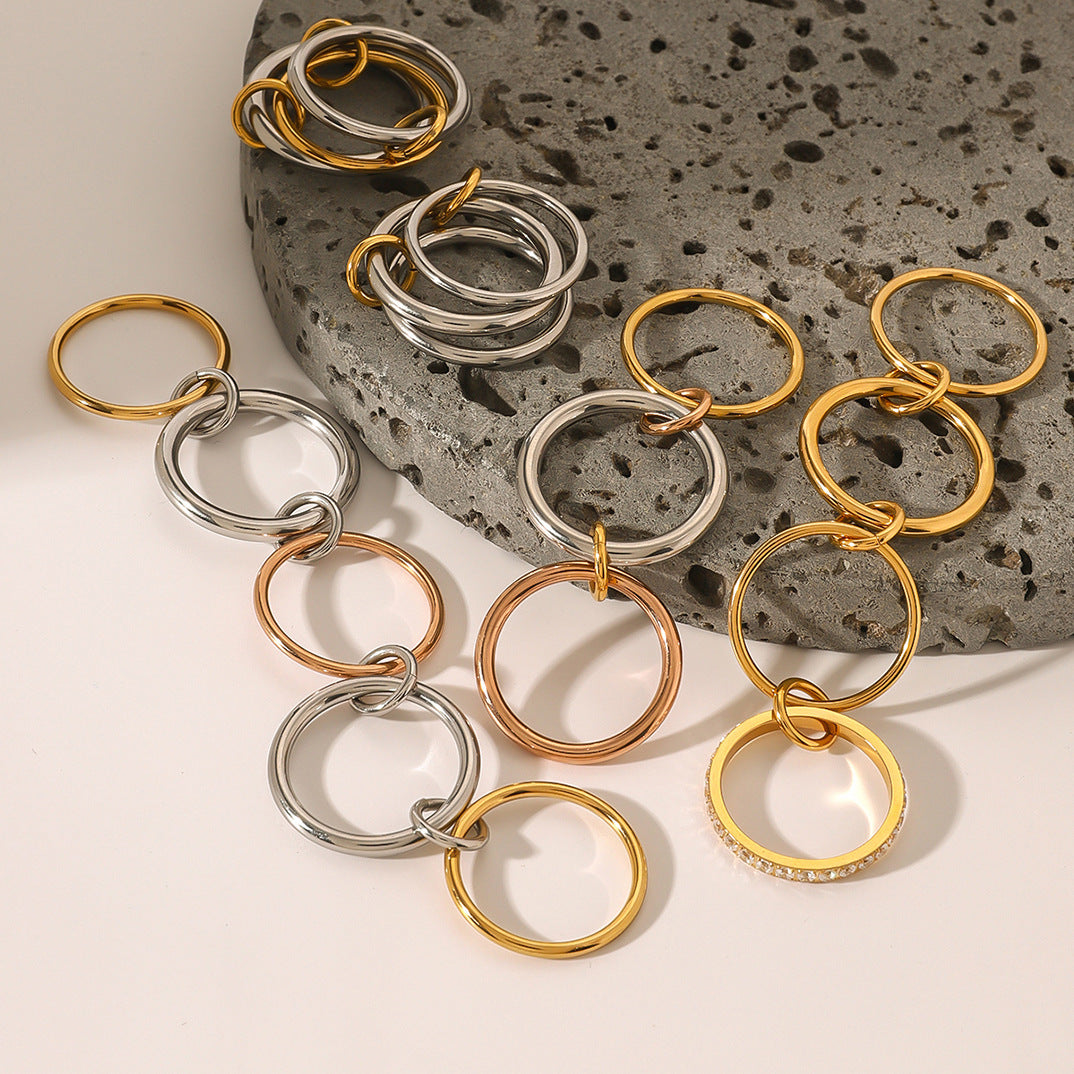 Two Tone Interlocking Layered Connected Plain Ring 