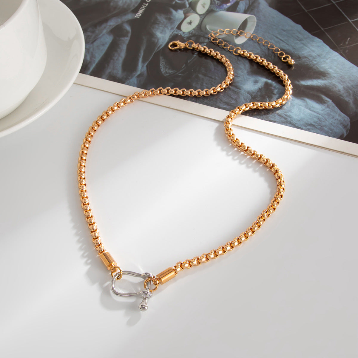 Two Tones Buckle Box Chain Necklace