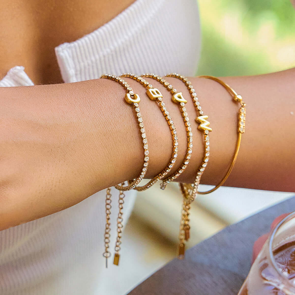 Alphabet Letter Waterproof Tennis Bracelet