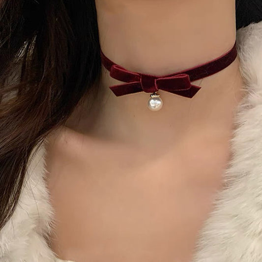 Christmas Bow Tie Choker Necklace Festive Jewelry | XL0342