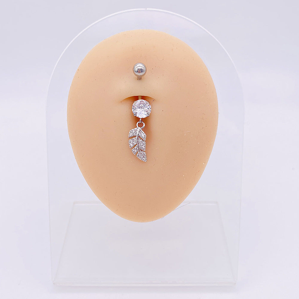 14G Hypoallergenic Flower Feather Belly Button Piercing