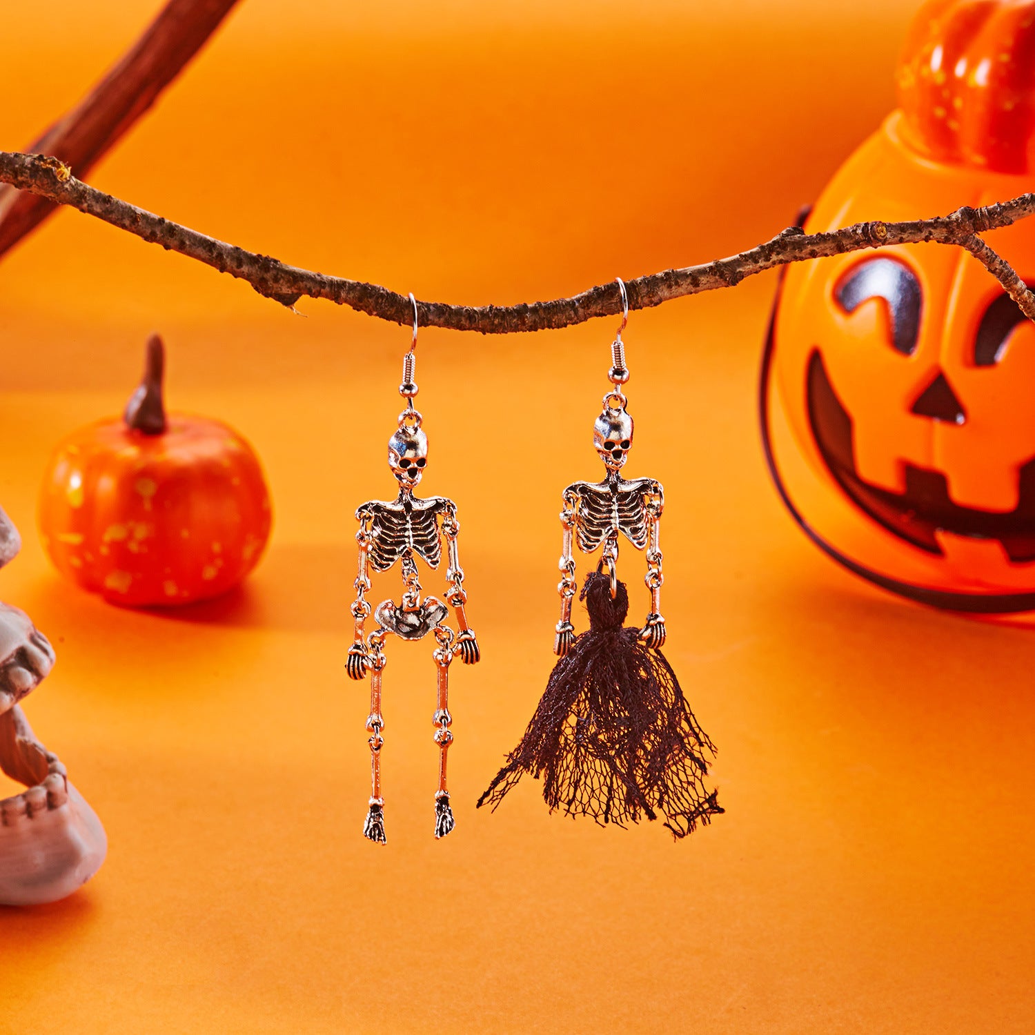 Asymmetric Dancing Skeleton Drop Earrings