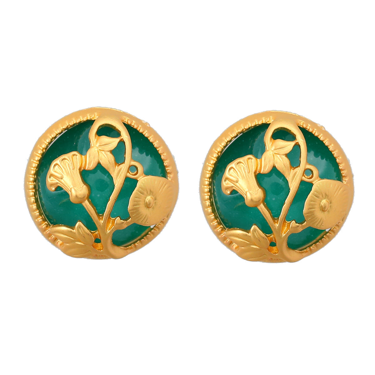 Vintage Gold Flower Circle Rococo Stud Earrings