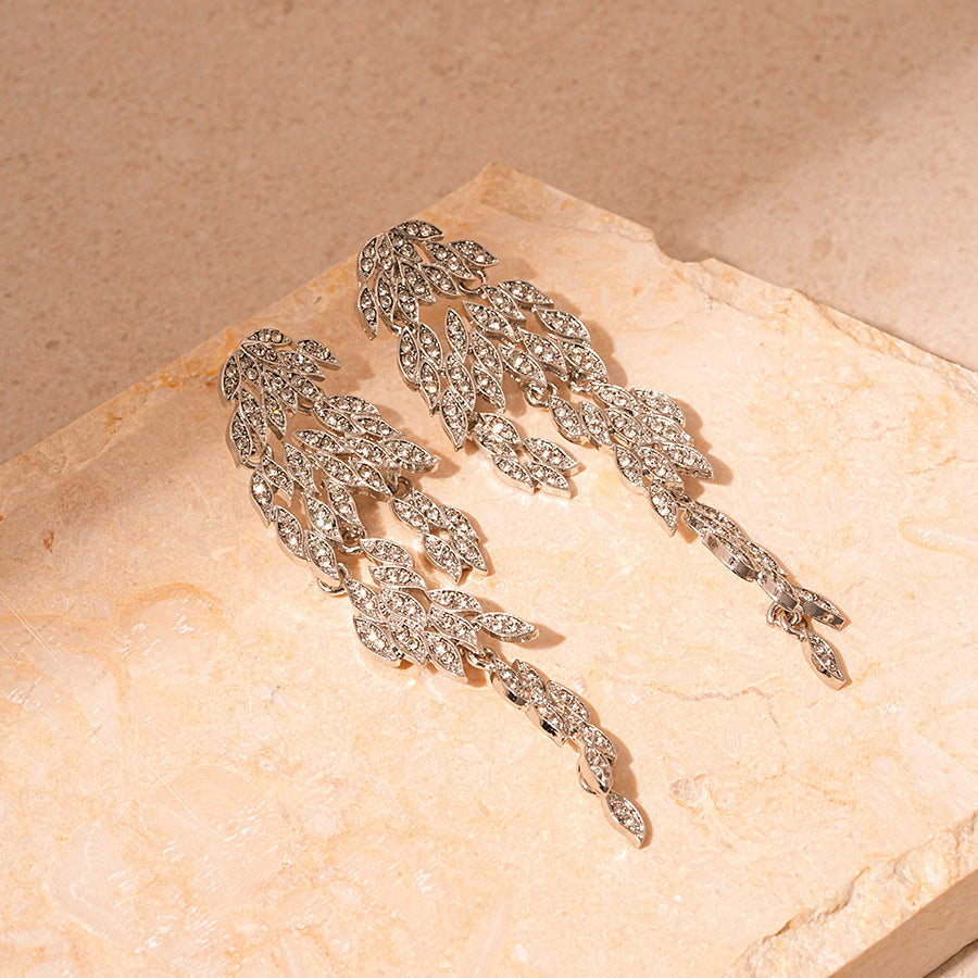 Trendy Marquise Leaf Drop Tassel Earrings