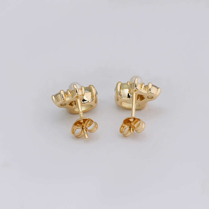 Dainty Green Amethyst Stud Earrings with Pearl