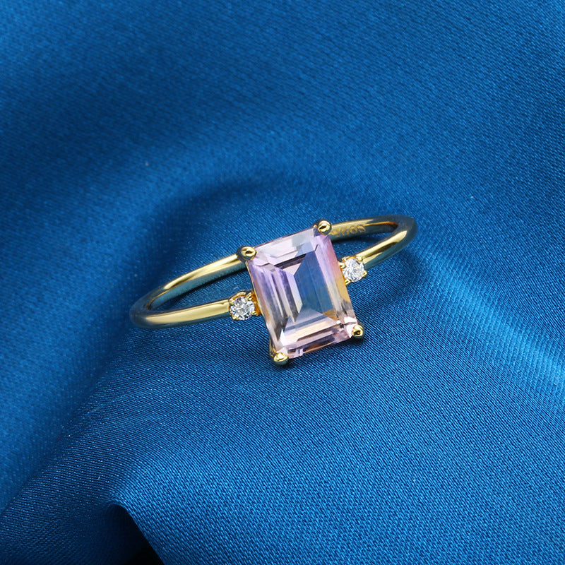 Baguette Ametrine Three Stone Ring February Birthstone