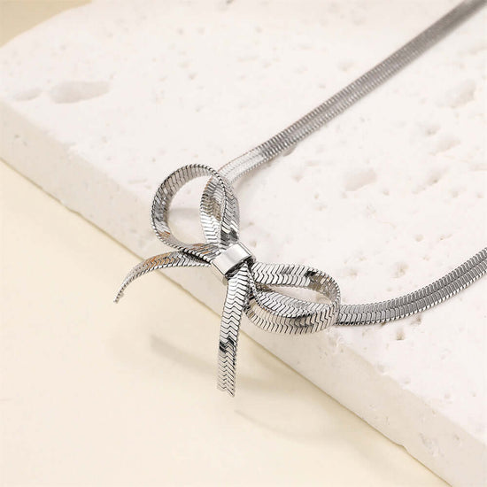 Gold Bow Herringbone Anklet Chain