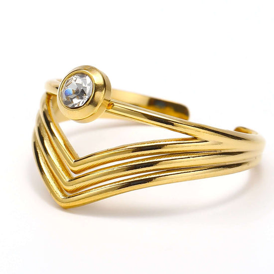 18K Gold Bezel Chevron Ring Stackable