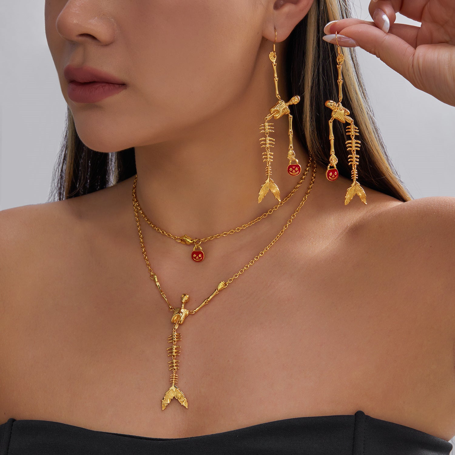 Spooky Skeleton with Fish Tails Necklace