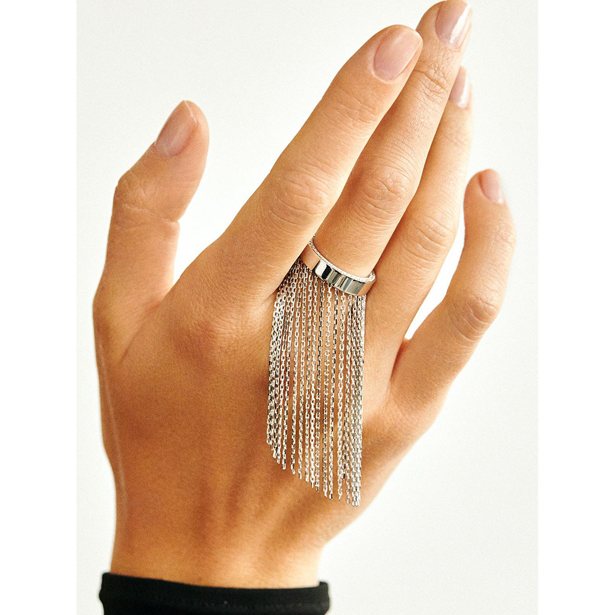 Exaggerate Gold Silver Two Tone Tassel Chain Ring