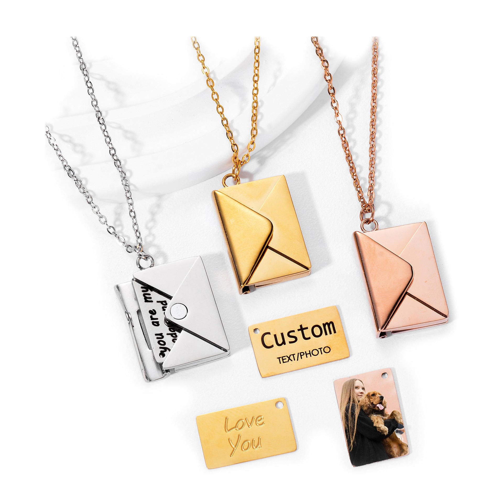 Custom Envelope Engraving Love Couple Necklace