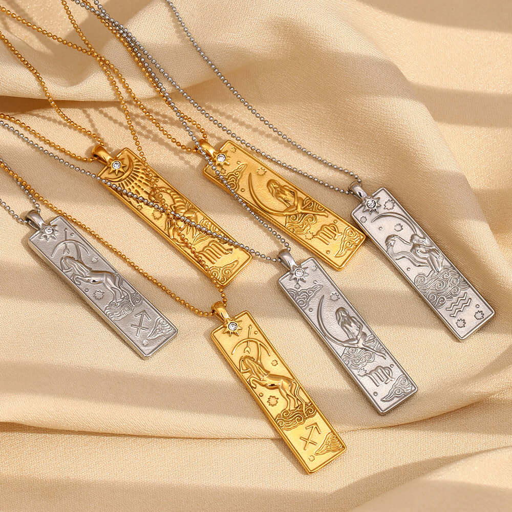 Rectangular Zodiac Pendant Necklace Gold