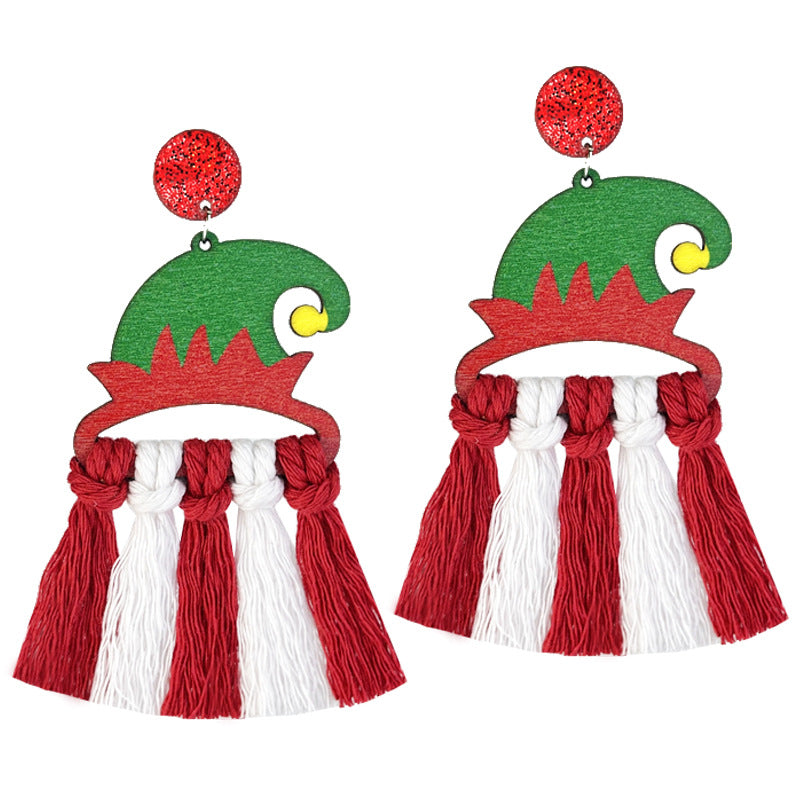 Colorful Santa Claus Woven Tassel Drop Earrings