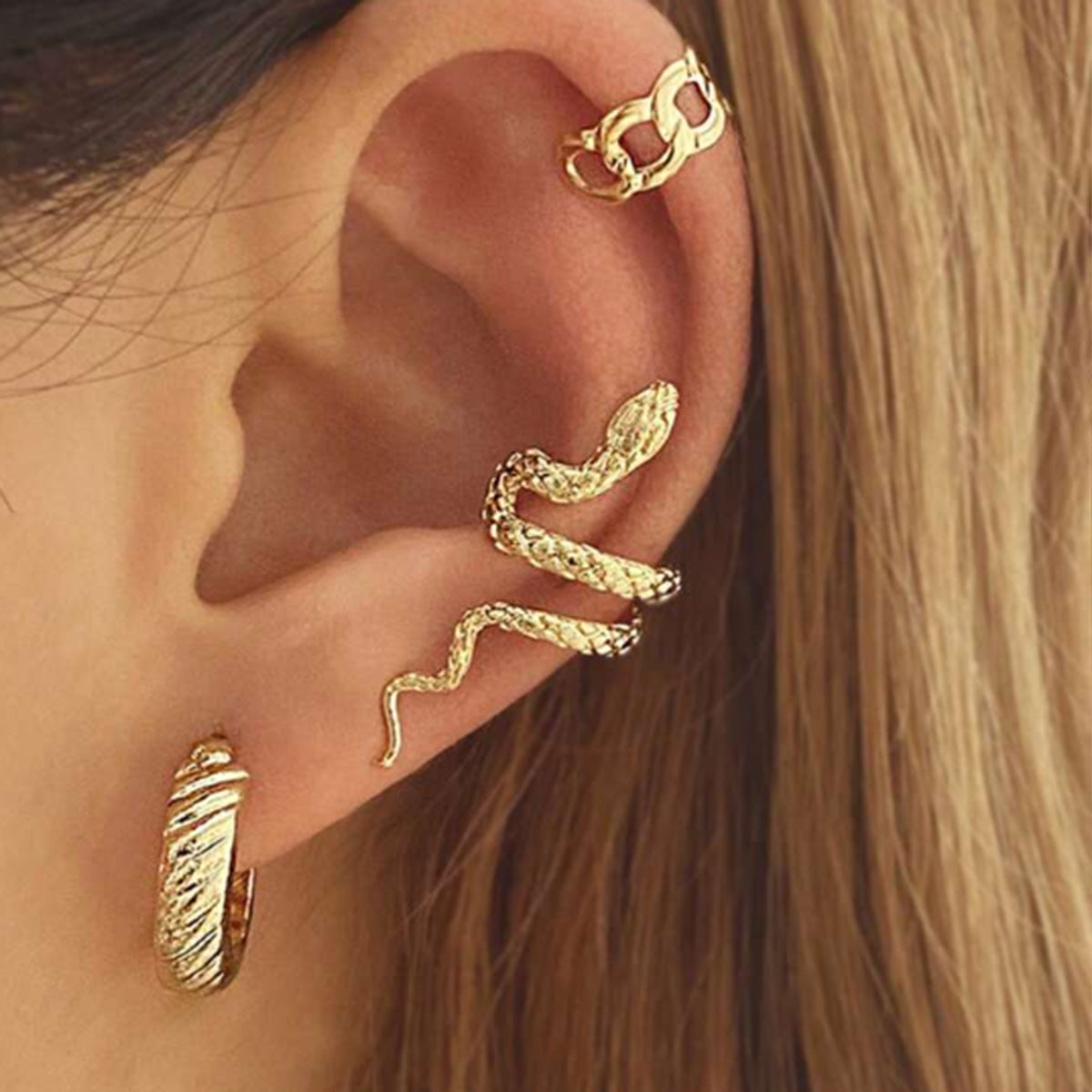 Rose Gold Snake Serpent Climber Earrings Non Piercing Cuff 