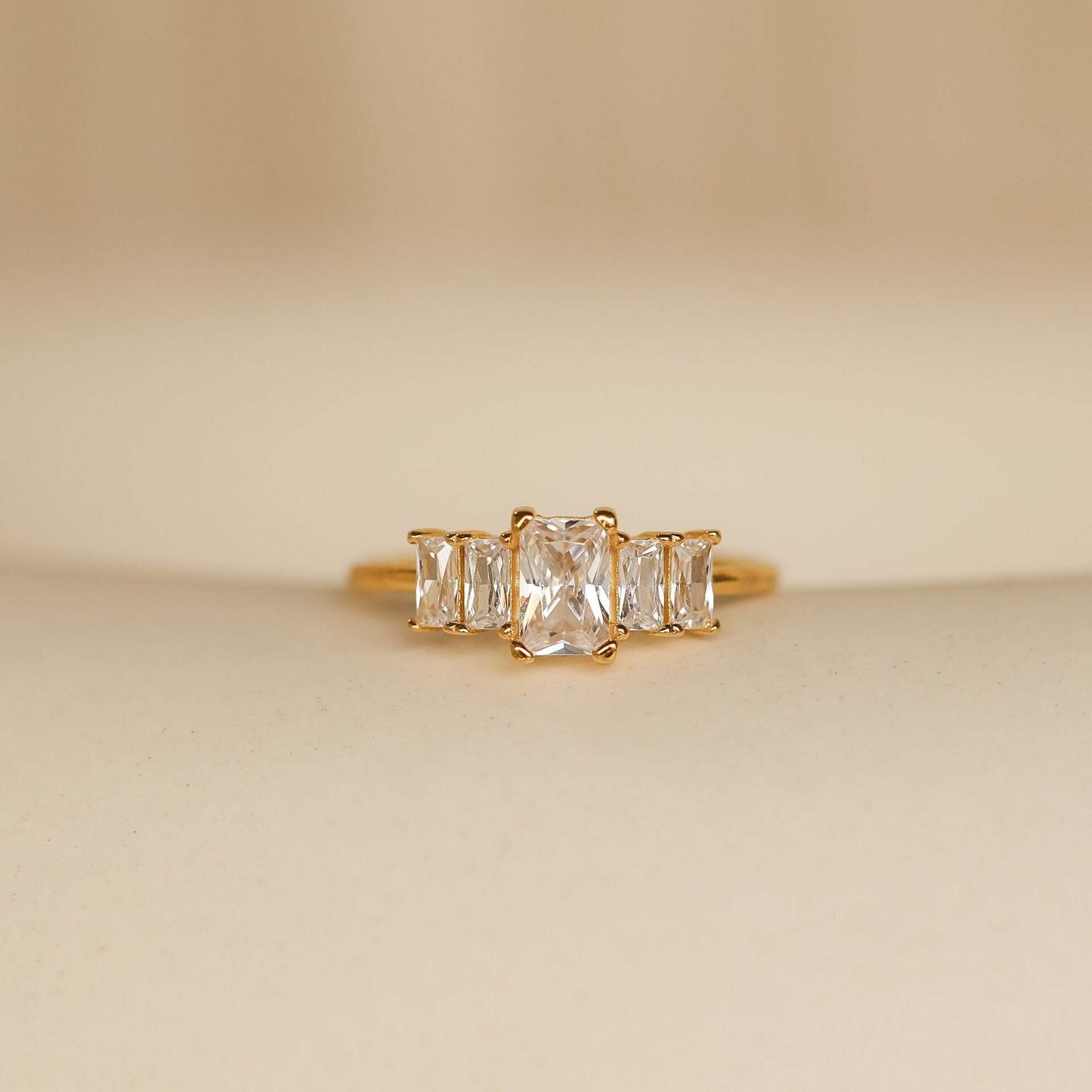 Dainty Baguette Birthstone Row Band Ring