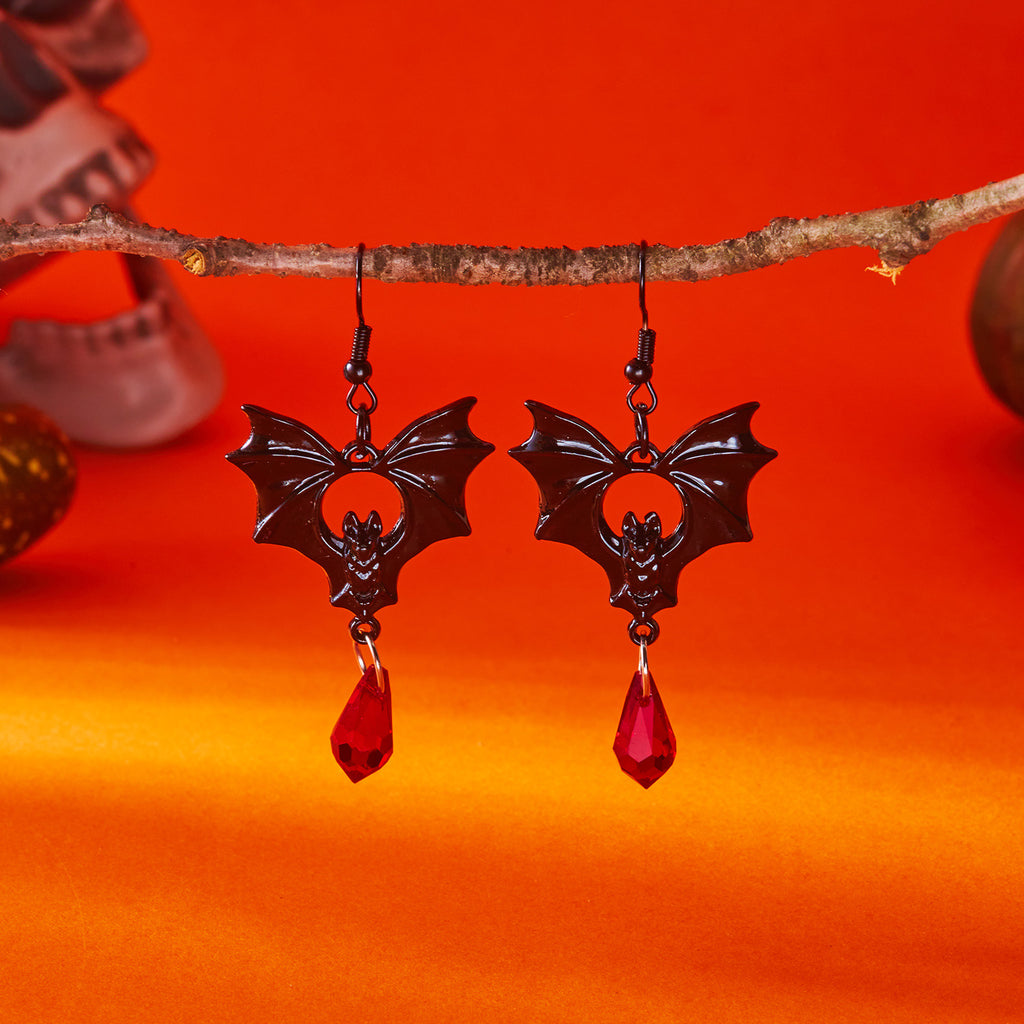 Midnight Bat Black Crystal Drop Earrings