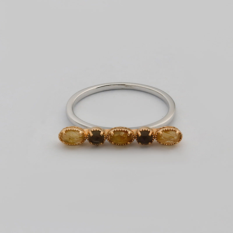 Exquisite Citrine Bar Shape Five Birthstones Ring