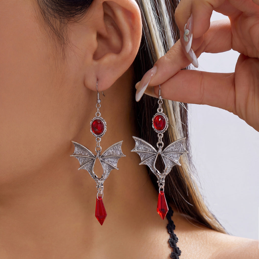 Midnight Bat Black Crystal Drop Earrings