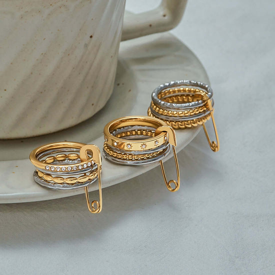 Safety Pin Multiple Layer Stacking Ring