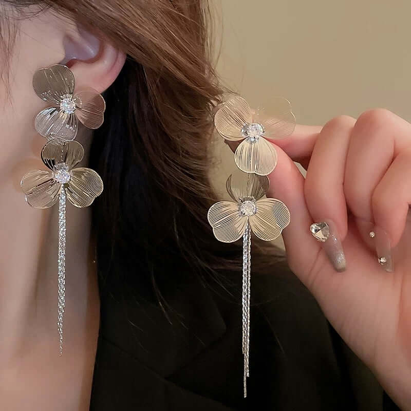 Baroque Large Flower Tassel Exaggerate Earrings