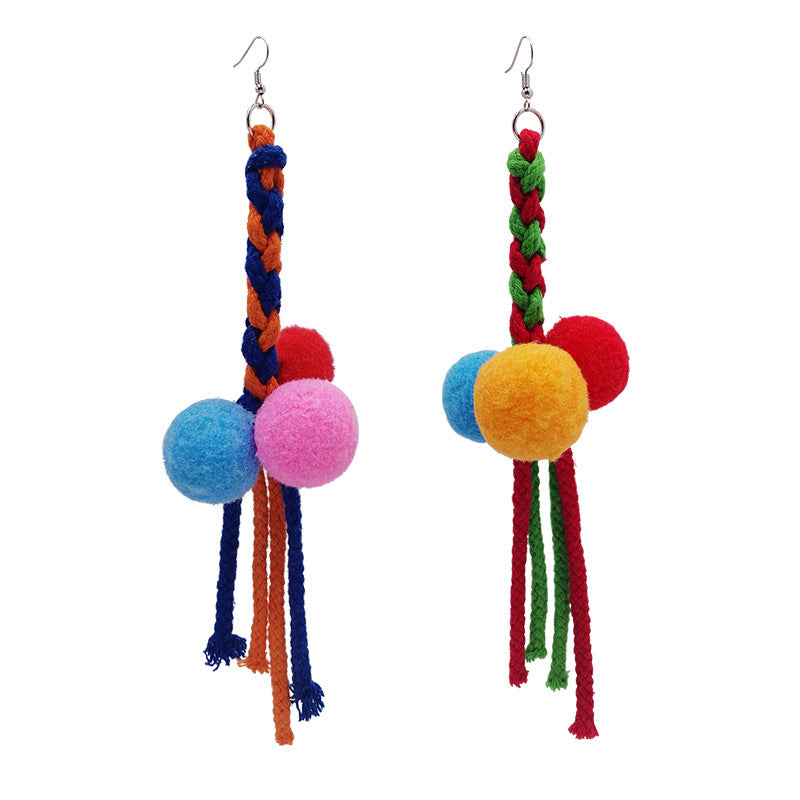 Rainbow Ethical Knit Ornament Tassel Long Drop Earrings