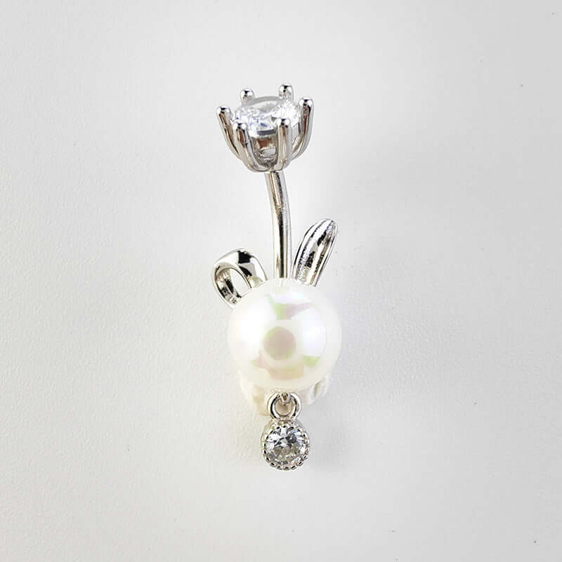 Bunny Pearl Double Mount Dangle Navel Ring