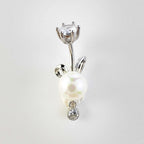 Bunny Pearl Double Mount Dangle Navel Ring