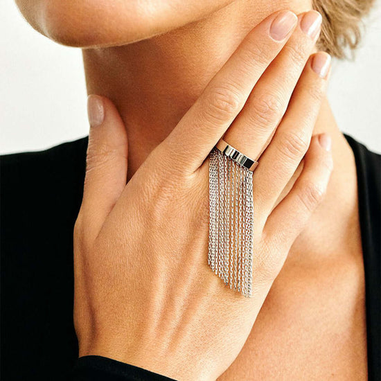 Exaggerate Gold Silver Two Tone Tassel Chain Ring