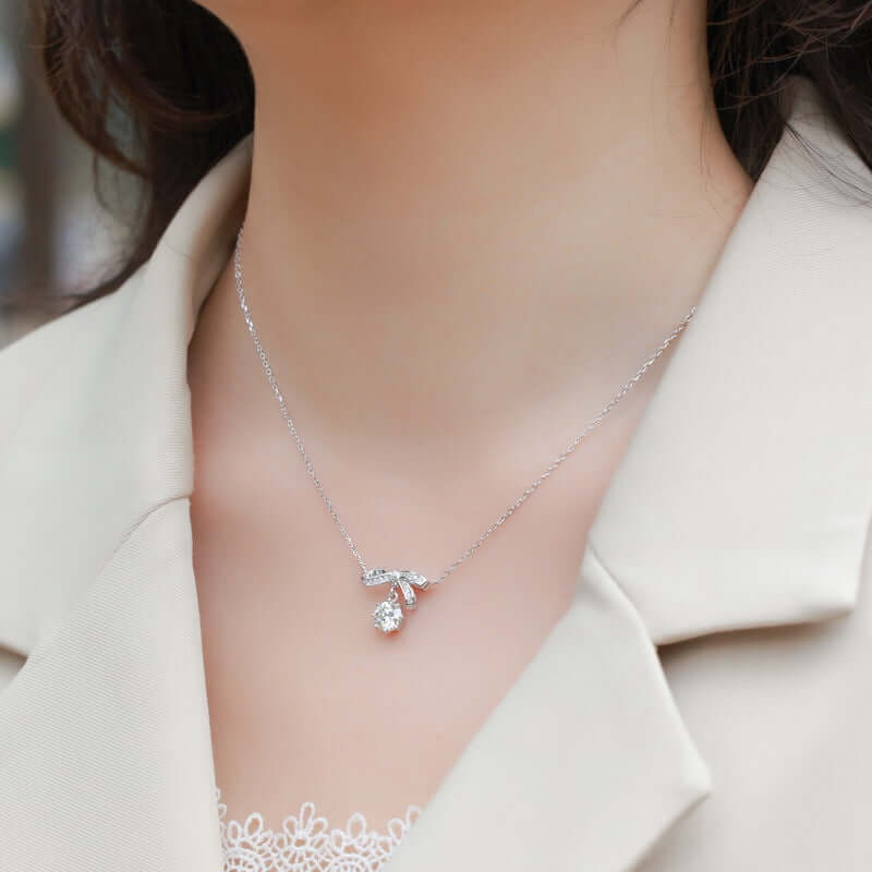 Ribbon Bow Moissanite Pendant Necklace