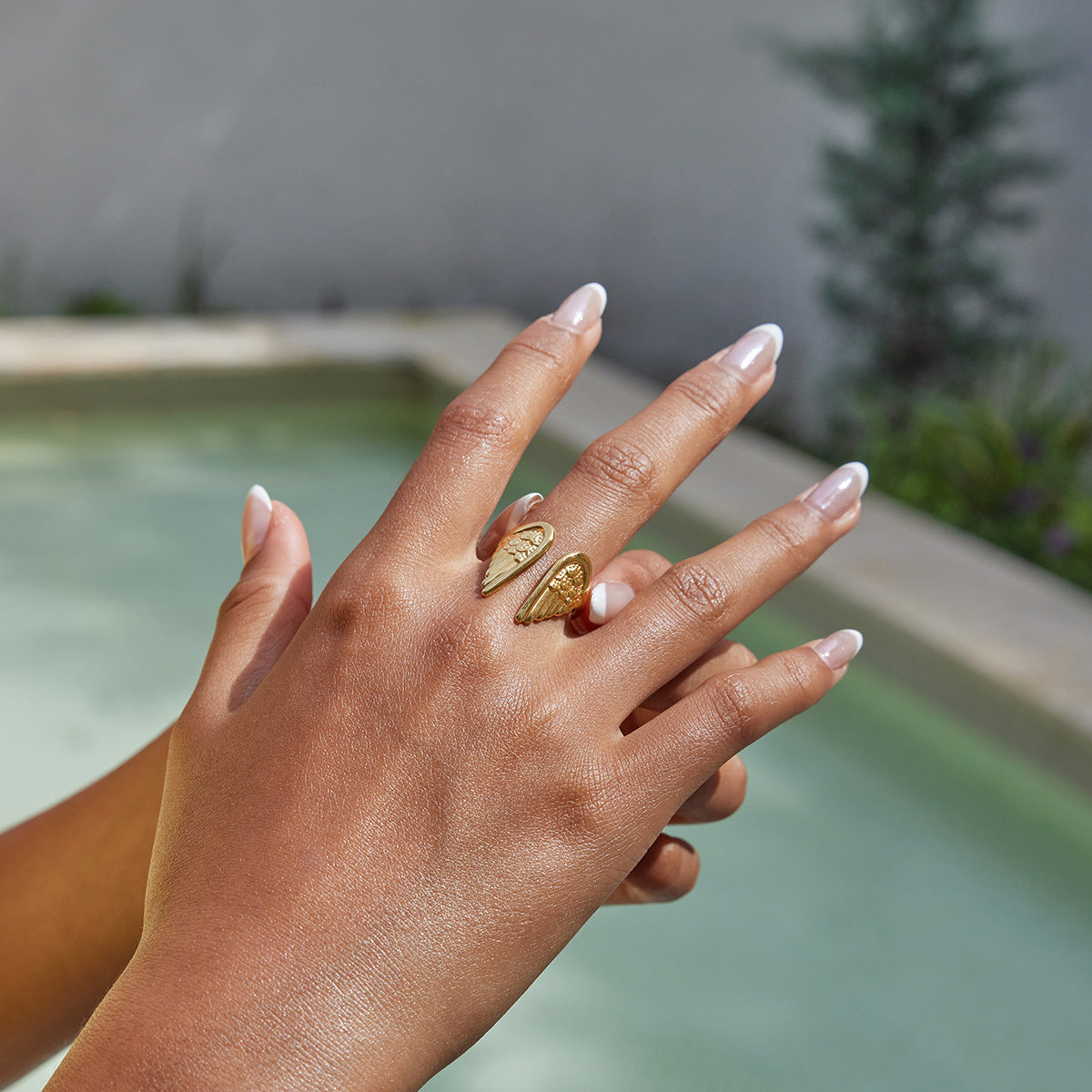 2 Tones Angel Wing Open Ring