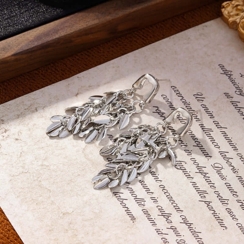 U Shaped Tassel Wheat Leaf Earrings