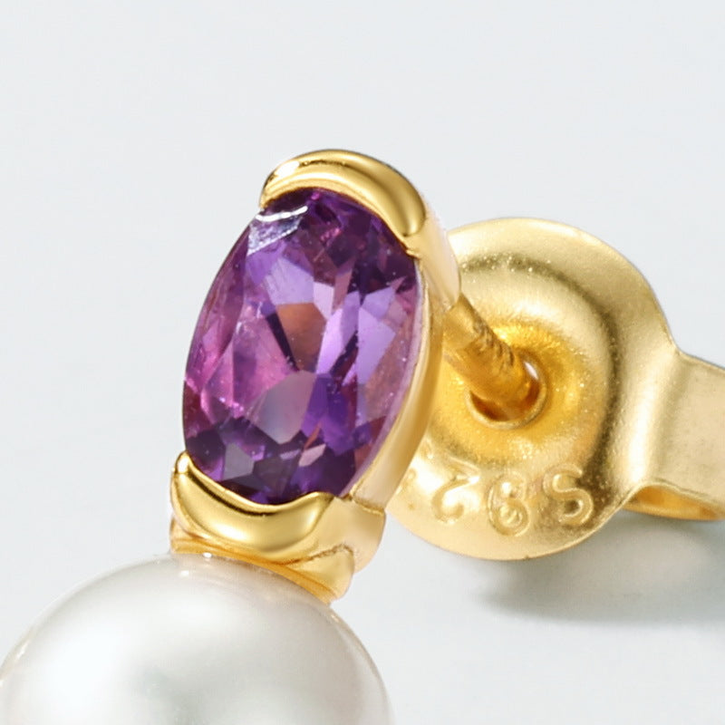 Violet Amethyst Freshwater Pearl Drop Earrings