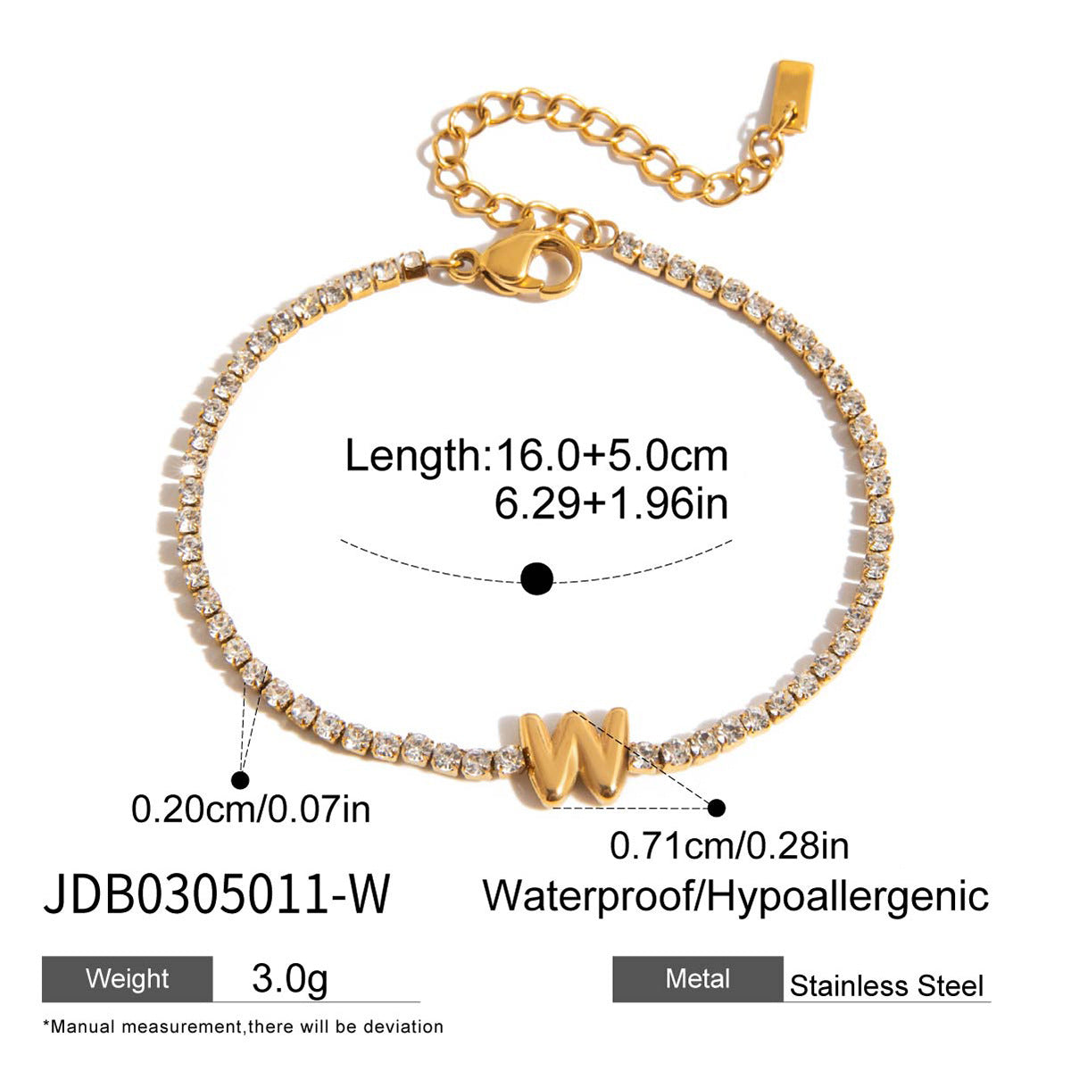Alphabet Letter Waterproof Tennis Bracelet