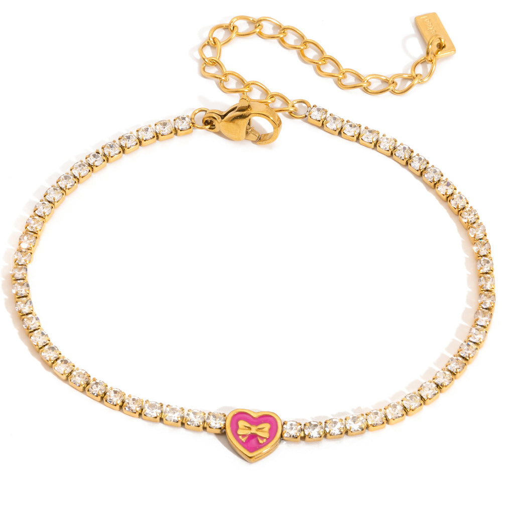 Gold Thin Tennis Bracelet with Bow