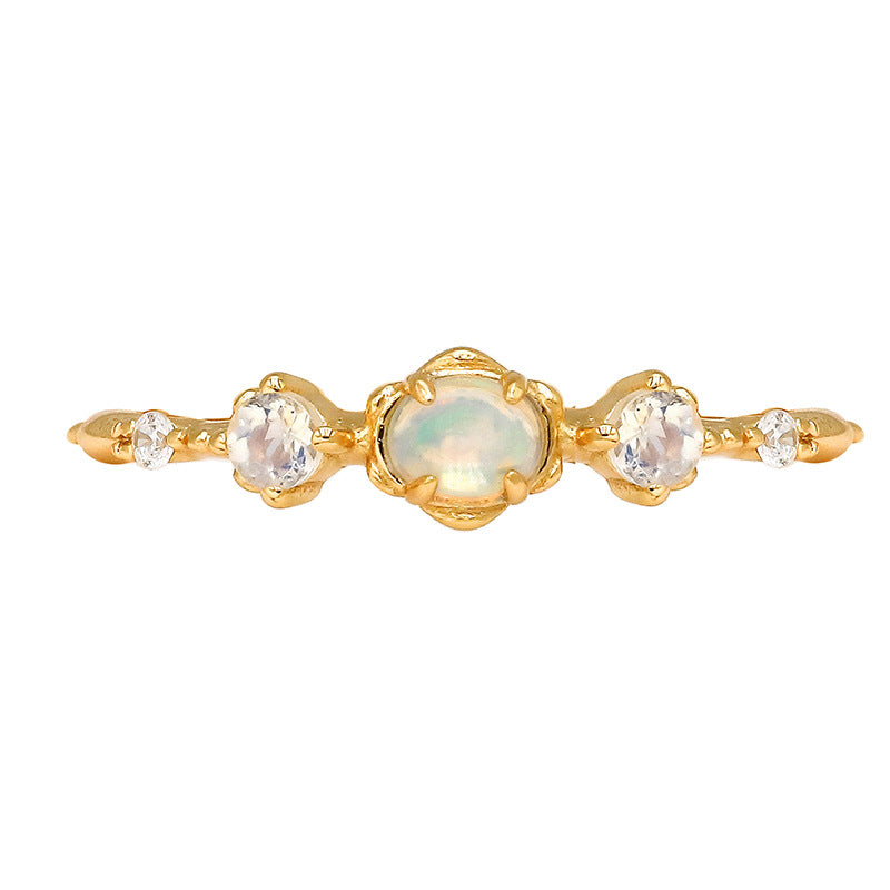 Opal And Moonstone 2 Birthstones Ring 5 Stone Rings | HJZB-351