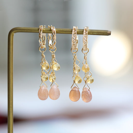 Hollow Citrine Sunstone Droplet Earrings