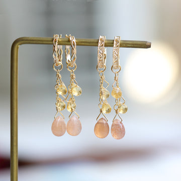 Hollow Citrine Sunstone Droplet Earrings