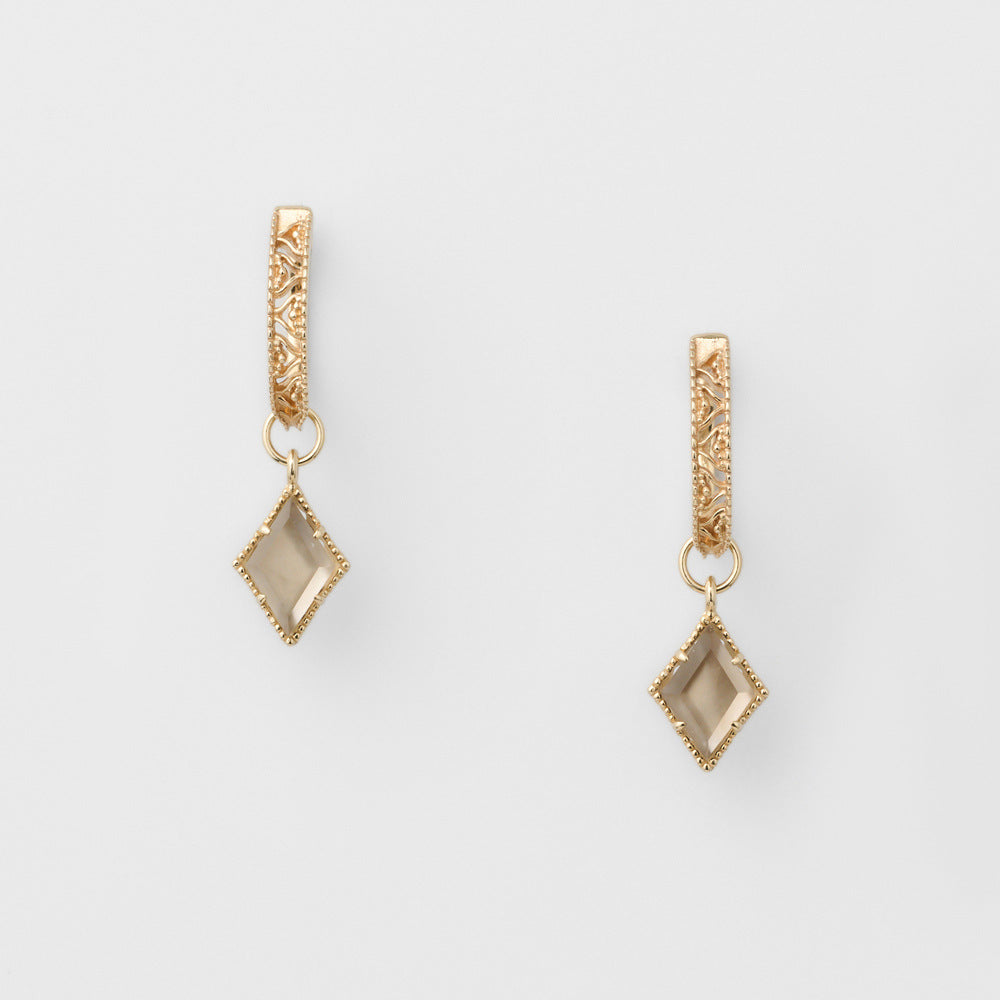 Mystery Celestial Brown Quartz Rhombus Drop Earrings