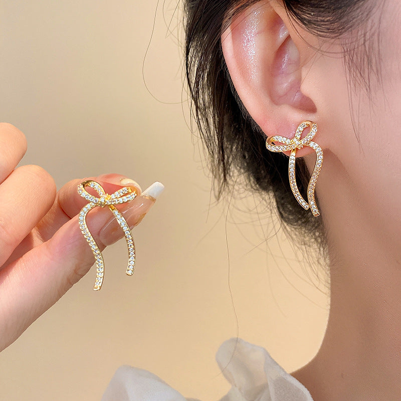 Sparkly Ribbon Bow Irregular Ear Jacket Earrings