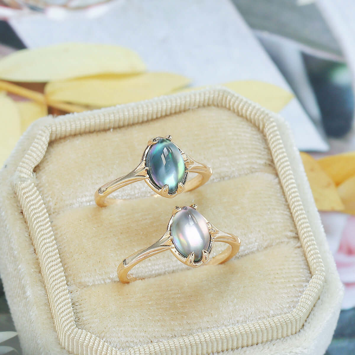 Mystery Black Shell Clear Quartz Gemstone Rings