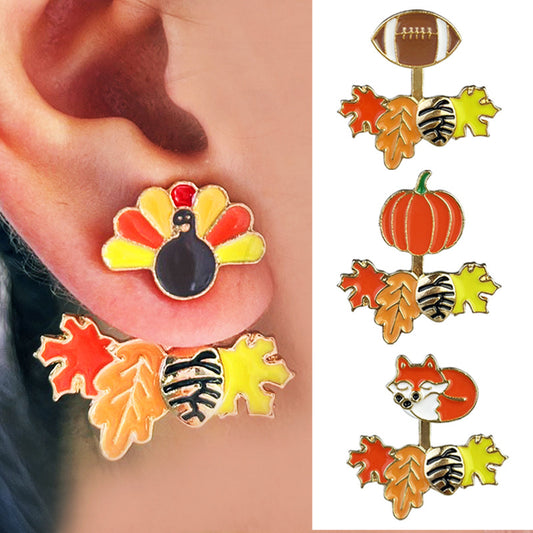 Chestnut Pumpkin Maple Leaf Orange Ear Jacket Earrings