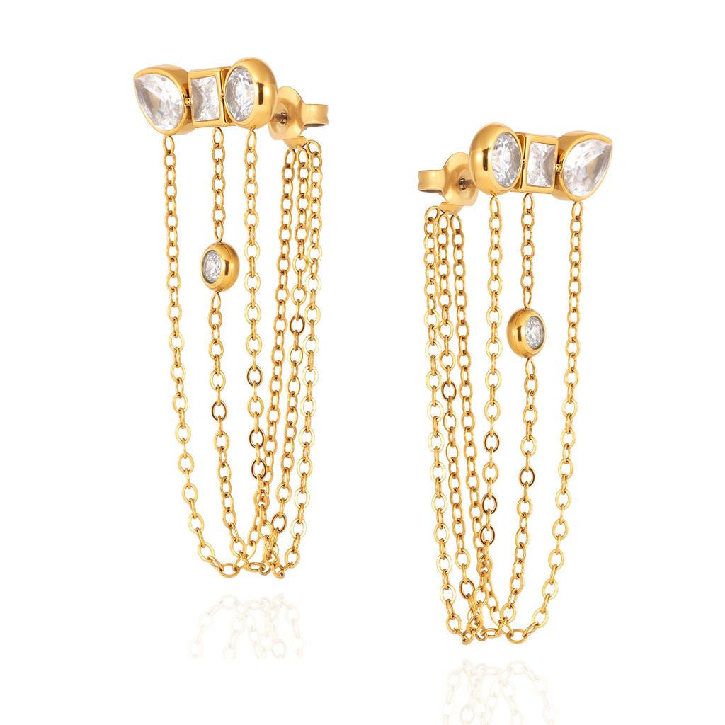 Geometry Zircon Tassel Earrings