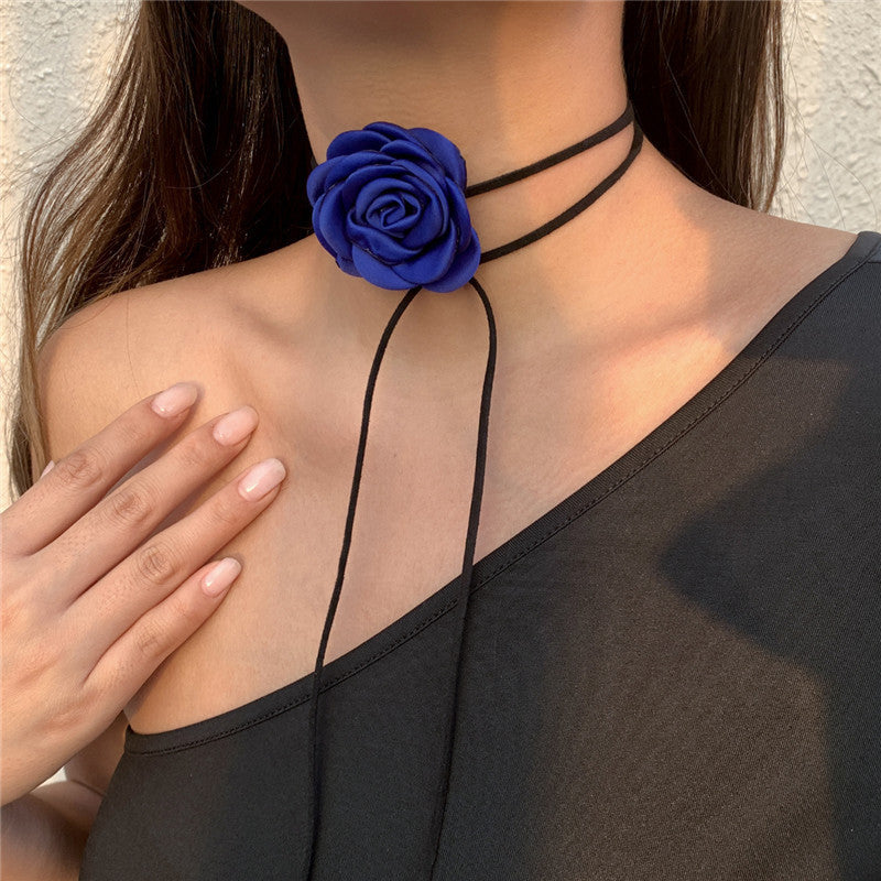 Rose Phantom Flower Suede Choker Costume Necklace