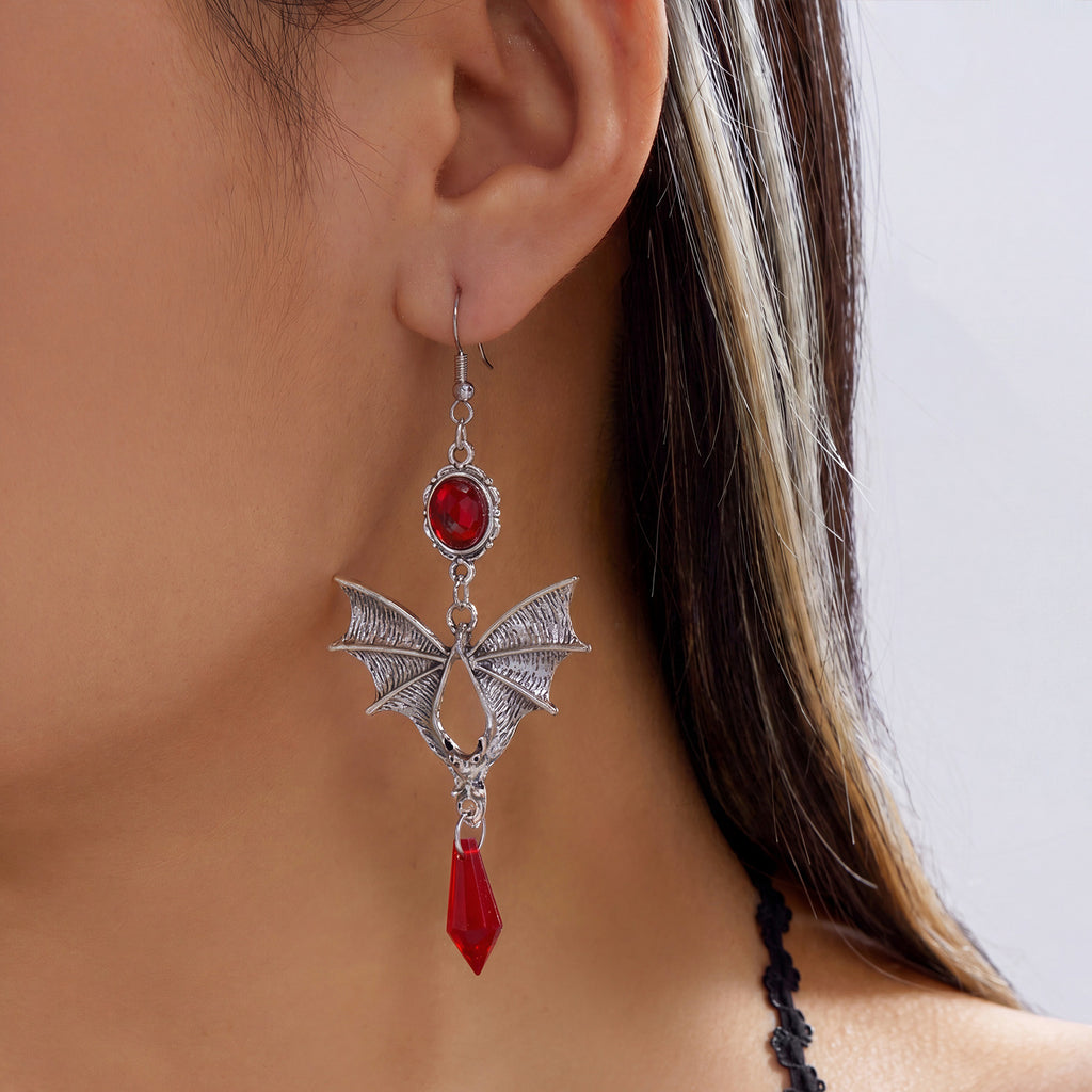 Midnight Bat Black Crystal Drop Earrings