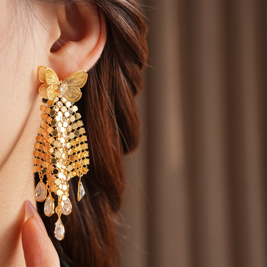 Versatile Butterfly Sequin Tassel Earrings
