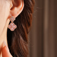 Dainty Pink Clover Drop Earrings