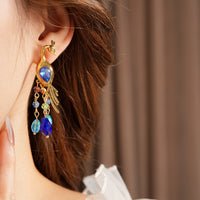 Vintage Blue Peacock Tassel Statement Earring