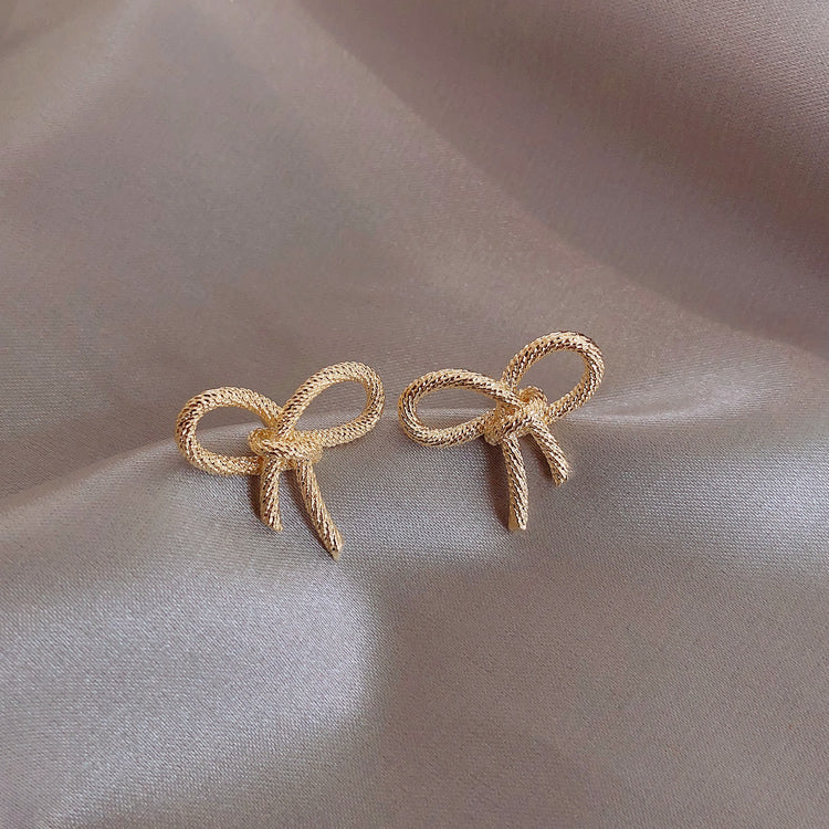 Minimal Gold Knot Studs, Bow Knot Earrings, Ribbon Earrings